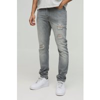 Graue Slim-Fit Jeans mit Rissen - 30R, Grau von boohooman