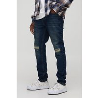 Slim Vintage Jeans mit Riss am Knie - Blau - 32R, Blau von boohooman