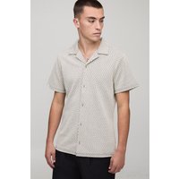 Slim Short Sleeve Mini Geo Shirt - Taupe - XS, Taupe Slim Short Sleeve Mini Geo Shirt - Taupe - XS, Taupe von boohooman