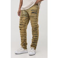 Slim-Fit Jeans mit extremen Rissen - Grau - 30R, Grau von boohooman