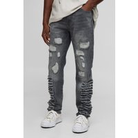 Zerrissene Slim-Fit Jeans - Grau - 32R, Grau von boohooman