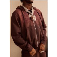 Kastiger bestickter Hoodie mit Reißverschluss - Grau - XL, Grau von boohooman