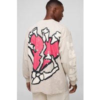 Langärmliges Oversize T-Shirt mit Herz-Print - Grau - M, Grau von boohooman