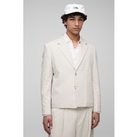 Gerade Anzug-Blazer mit Fischgräten-Print und elastischem Saum - Grau - XS, Grau Gerade Anzug-Blazer mit Fischgräten-Print und elastischem Saum - Grau - XS, Grau von boohooman