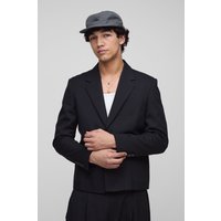 Gerade Anzug-Blazer mit Fischgräten-Print und elastischem Saum - Schwarz - XS, Schwarz von boohooman