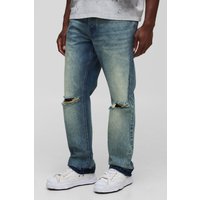 Jeans mit geradem Bein und Riss am Knie - Blau - 34R, Blau von boohooman