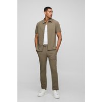 Stretch-Hemd & schmale Hose - Taupe - XS, Taupe von boohooman