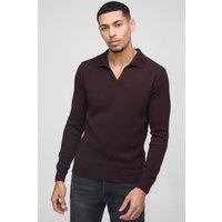 Strick-Poloshirt mit V-Ausschnitt - Braun - M, Braun von boohooman