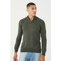 Strickpullover mit halbem Reißverschluss - Khaki - XXL, Khaki von boohooman