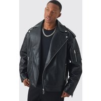 Strukturierte extreme Oversize PU-Bikerjacke in Schwarz - M, Schwarz von boohooman