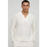 Strukturiertes Oversize Hemd mit V-Ausschnitt - Ecru - M, Ecru von boohooman