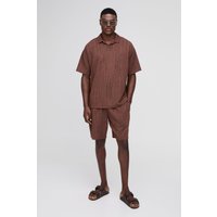 Strukturiertes Oversize Poloshirt & Shorts-Set - Braun - XS, Braun Strukturiertes Oversize Poloshirt & Shorts-Set - Braun - XS, Braun von boohooman