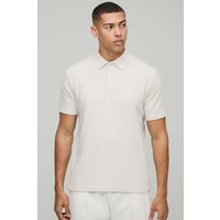 Strukturiertes Poloshirt mit verdeckter Knopfleiste - Grau - XL, Grau von boohooman