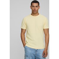 Strukturiertes geripptes Slim-Fit T-Shirt - Gelb - XS, Gelb von boohooman