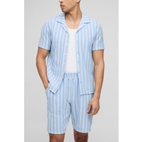 Strukturiertes gestreiftes Jersey-Hemd mit Kragen & Shorts - Ecru - M, Ecru Strukturiertes gestreiftes Jersey-Hemd mit Kragen & Shorts - Ecru - M, Ecru von boohooman