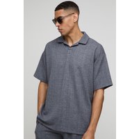 Strukturiertes gestreiftes Oversize Poloshirt - Grau - XS, Grau Strukturiertes gestreiftes Oversize Poloshirt - Grau - XS, Grau von boohooman