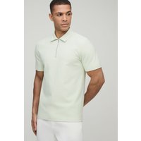 Strukturiertes gestreiftes Slim-Fit Poloshirt mit Reißverschluss-Kragen von boohooman