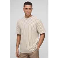 Strukturiertes gestreiftes T-Shirt - Beige - M, Beige Strukturiertes gestreiftes T-Shirt - Beige - M, Beige von boohooman