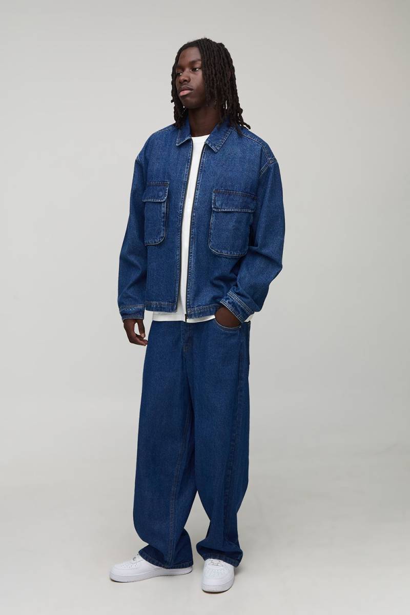 Super Baggy Blue Washed Jeans - Blau - 30R, Blau von boohooman