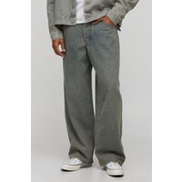 Super Baggy Fit Washed Monogram Jeans - Blau - 30R, Blau von boohooman