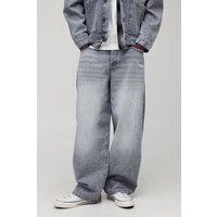 Super lockere Jeans mit Stickerei - Grau - 34R, Grau von boohooman