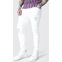 Super Skinny Biker-Jeans mit Rissen - Weiß - 28R, Weiß von boohooman