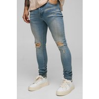 Super Skinny Jeans mit Riss am Knie - Blau - 28R, Blau Super Skinny Jeans mit Riss am Knie - Blau - 28R, Blau von boohooman
