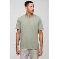 T-Shirt mit Knopfleiste - Khaki - M, Khaki von boohooman