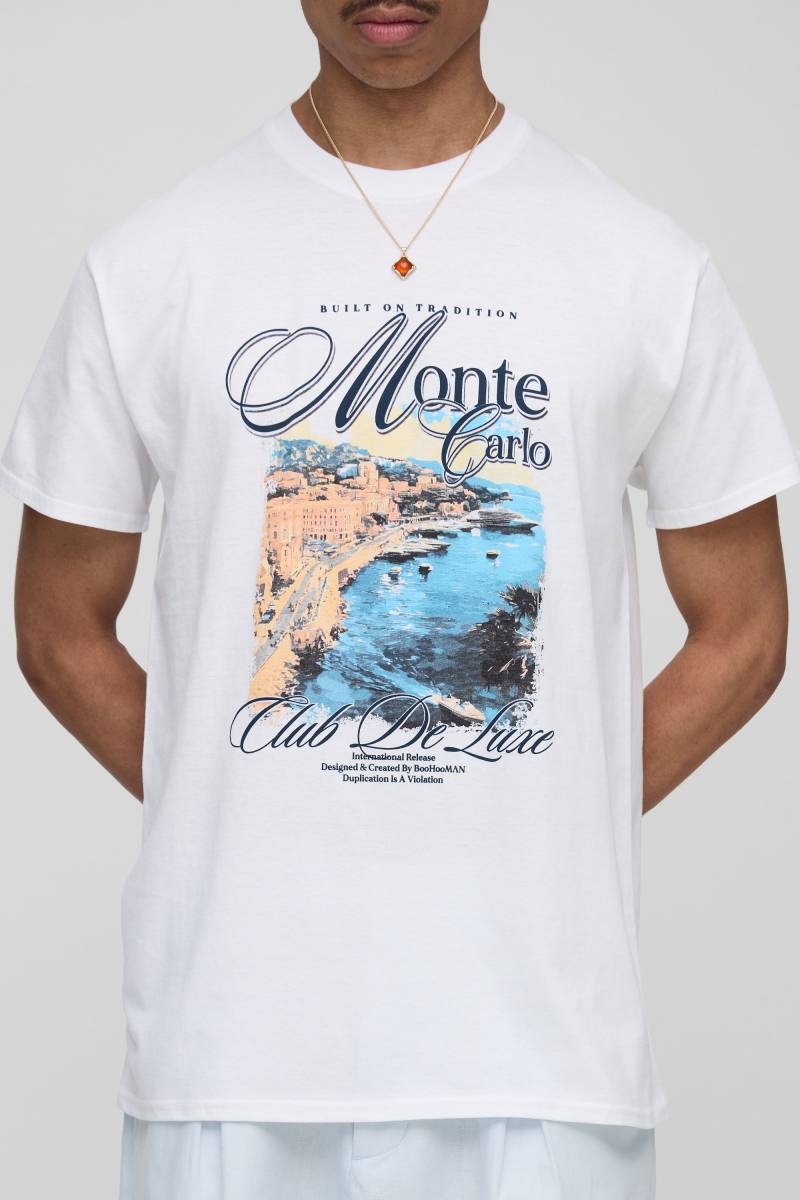 T-Shirt mit Monte Carlo Print - Weiß - XL, Weiß von boohooman