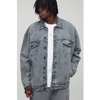 Tall kastige Oversize Jeansjacke mit Acid-Waschung - Schwarz - S, Schwarz Tall kastige Oversize Jeansjacke mit Acid-Waschung - Schwarz - S, Schwarz von boohooman