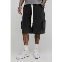 Tall lockere Cargo-Jeansshorts mit Kordelzug - Schwarz - M, Schwarz von boohooman