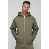 Tall Basic Hoodie mit Reißverschluss - Khaki - L, Khaki Tall Basic Hoodie mit Reißverschluss - Khaki - L, Khaki von boohooman