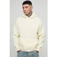 Tall kastiger Oversize Borg-Hoodie mit Lmtd Edtn Stickerei - Ecru - M, Ecru von boohooman