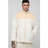 Tall Borg-Jacke mit Trichterkragen und Reißverschluss - Ecru - M, Ecru von boohooman