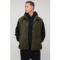 Tall Borg-Weste mit Reißverschluss - Khaki - M, Khaki von boohooman