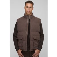 Tall kastige Weste aus Wildleder-Imitat und Trichterkragen - Braun - M, Braun von boohooman