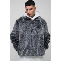 Tall kastige Oversize Jacke mit Kunstpelzkragen - Grau - M, Grau von boohooman