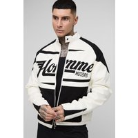 Tall kastige PU Kontrast Bouclee Moto-Jacke - Schwarz - M, Schwarz von boohooman