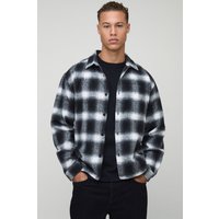 Tall kariertes Overshirt mit Aufnäher - Schwarz - S, Schwarz von boohooman