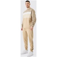 Tall Colorblock Sweatshirt-Trainingsanzug - Beige - L, Beige von boohooman
