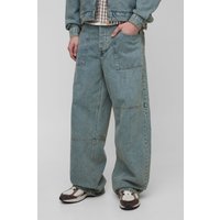 Tall lockere Jeans mit Vintage-Waschung - Blau - 34, Blau von boohooman