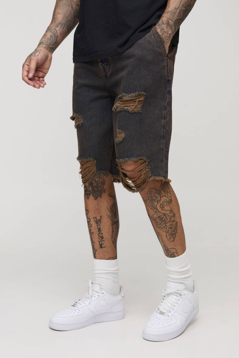 Tall lockere Jeansshorts mit Rissen - Grau - 36, Grau Tall lockere Jeansshorts mit Rissen - Grau - 36, Grau von boohooman