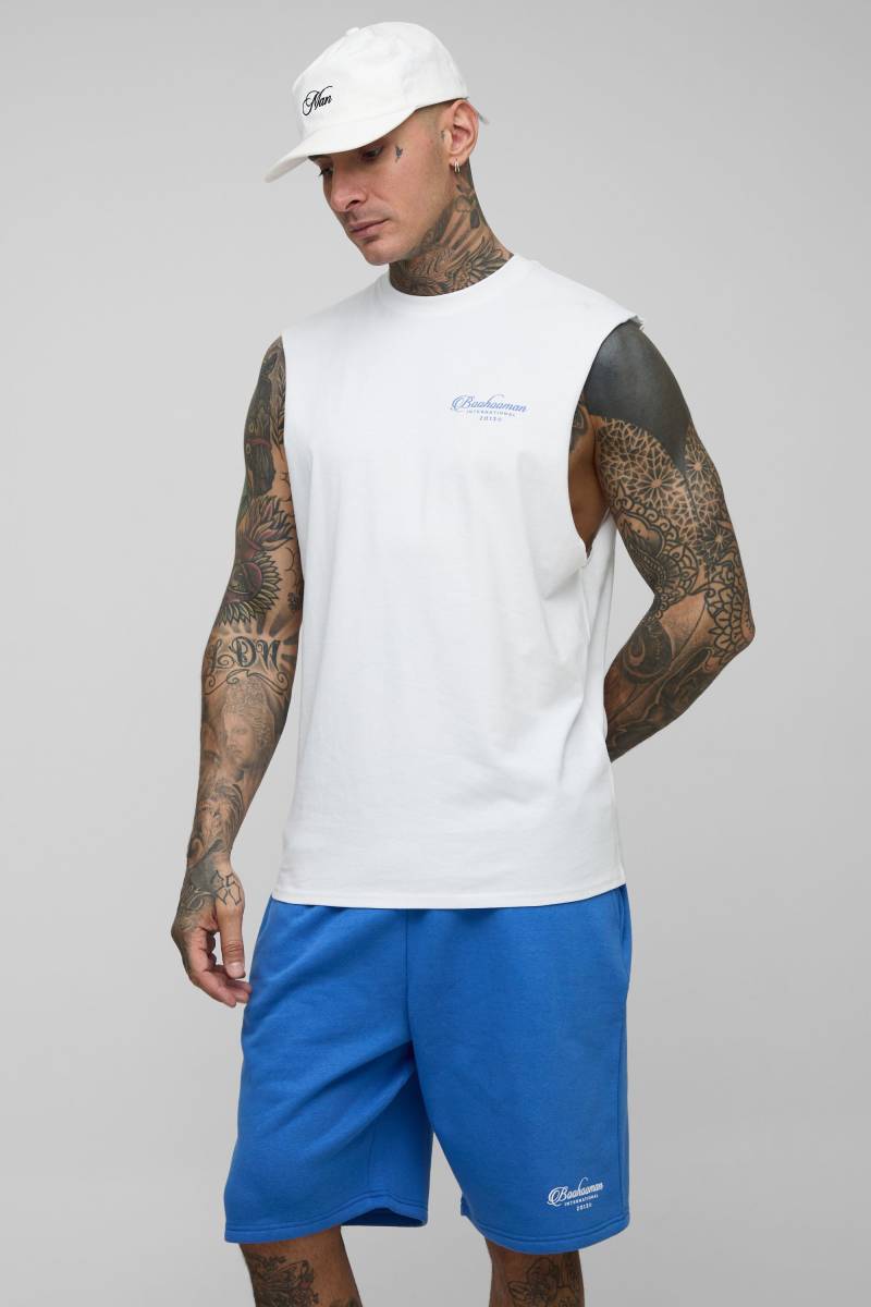 Tall vesttop & lockere Shorts mit Print - Weiß - 2XL, Weiß Tall vesttop & lockere Shorts mit Print - Weiß - 2XL, Weiß von boohooman