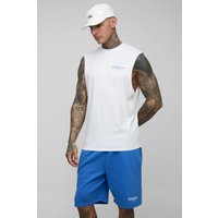 Tall vesttop & lockere Shorts mit Print - Weiß - M, Weiß von boohooman