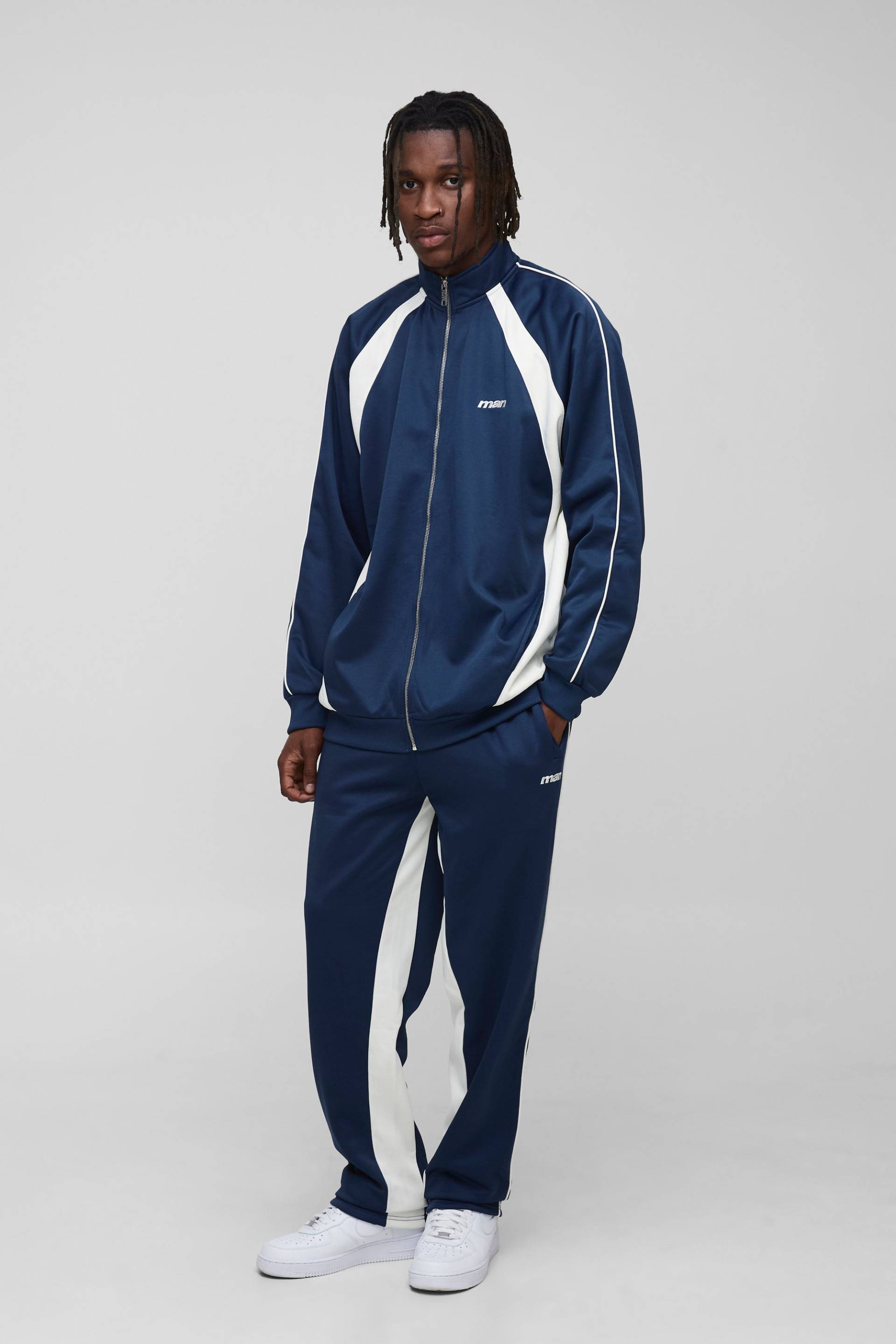 Tall Man Colorblock Trikot-Trainingsanzug mit Trichterkragen - Blau - XL, Blau von boohooman