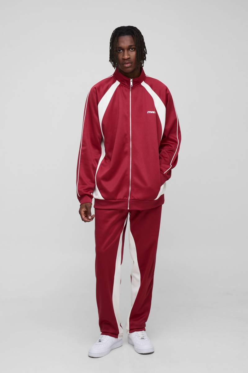 Tall Man Colorblock Trikot-Trainingsanzug mit Trichterkragen - Rot - 2XL, Rot von boohooman