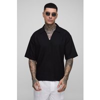 Tall Oversize Leinen-Hemd mit V-Ausschnitt - Schwarz - L, Schwarz von boohooman