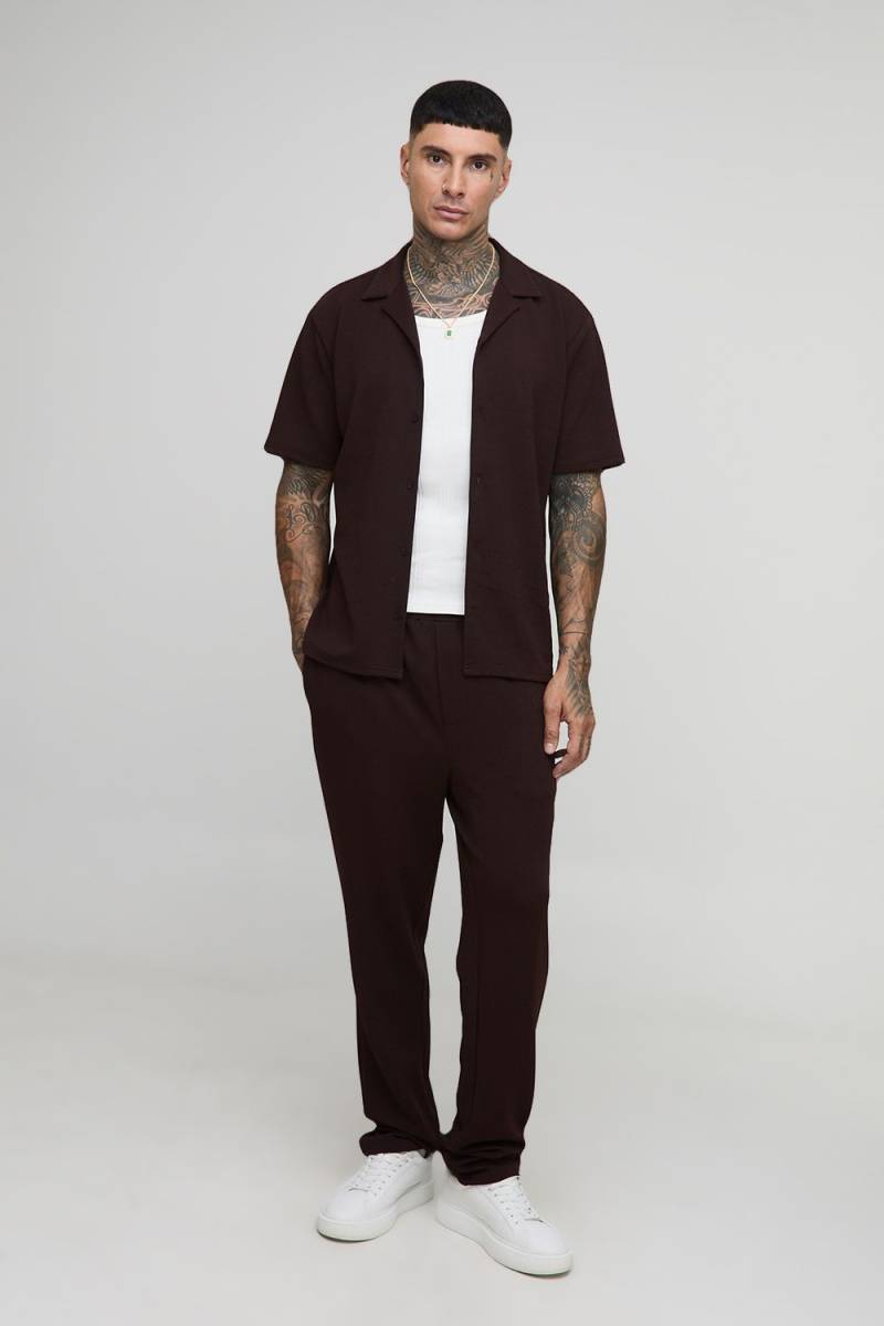 Tall Jersey-Hemd & schmale Hose mit Fischgräten-Print - Braun - L, Braun Tall Jersey-Hemd & schmale Hose mit Fischgräten-Print - Braun - L, Braun von boohooman