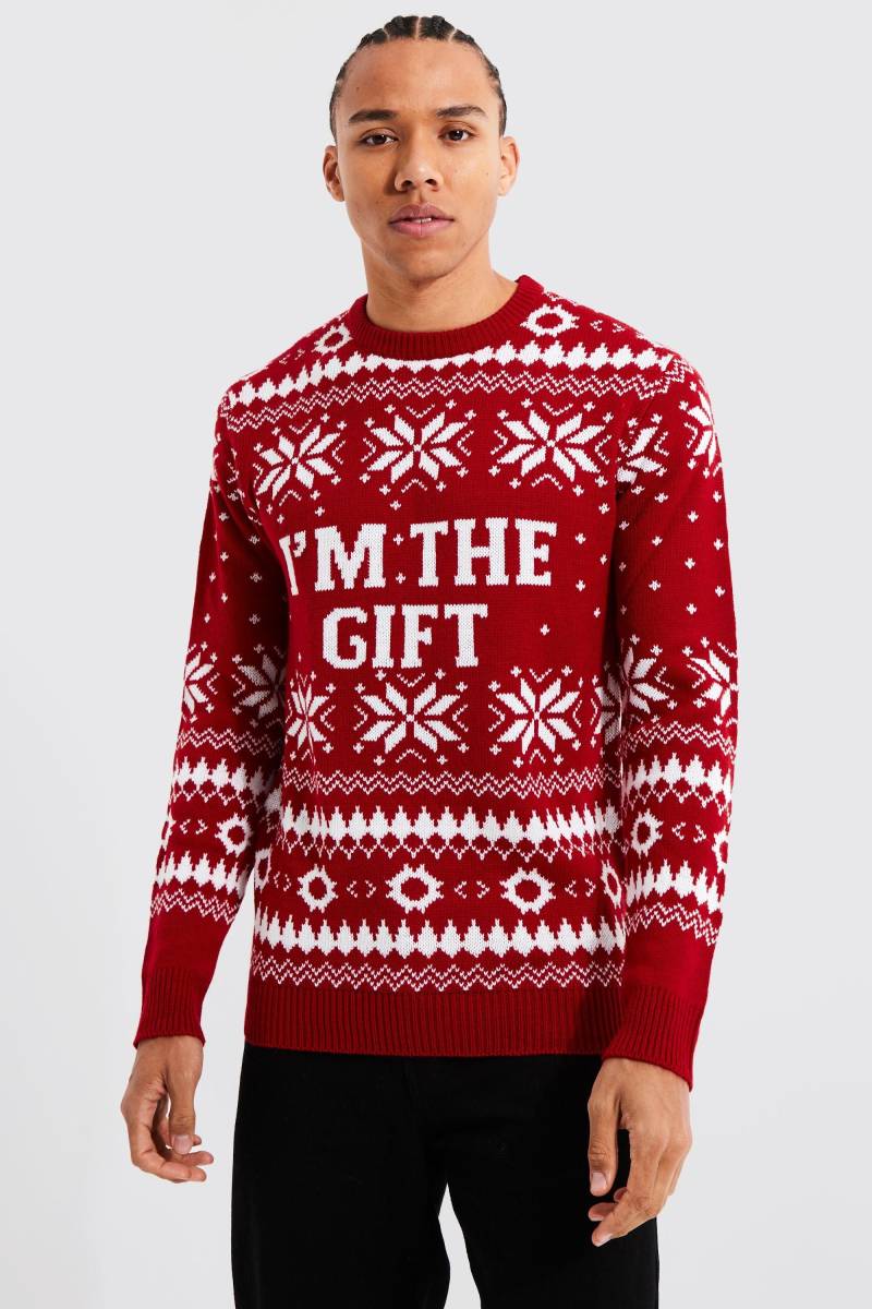 Tall I'm The Gift Weihnachtspullover - Rot - M, Rot von boohooman