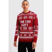 Tall I'm The Gift Weihnachtspullover - Rot - M, Rot von boohooman